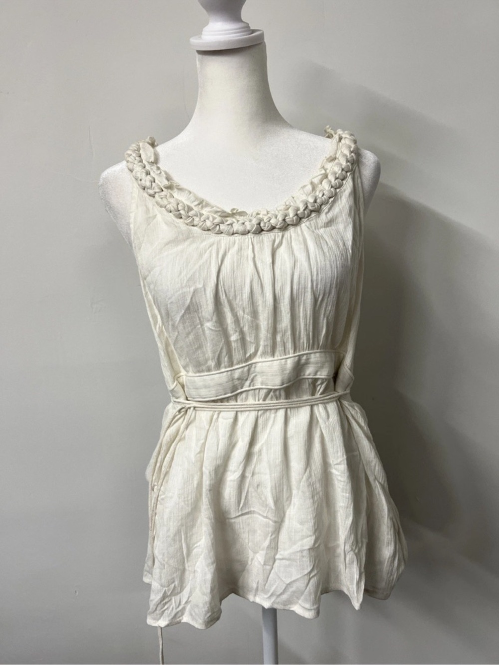 Anthropologie Ivory Gauze Braided Neck Tunic Top Boho NWT 6 - Picture 7 of 9